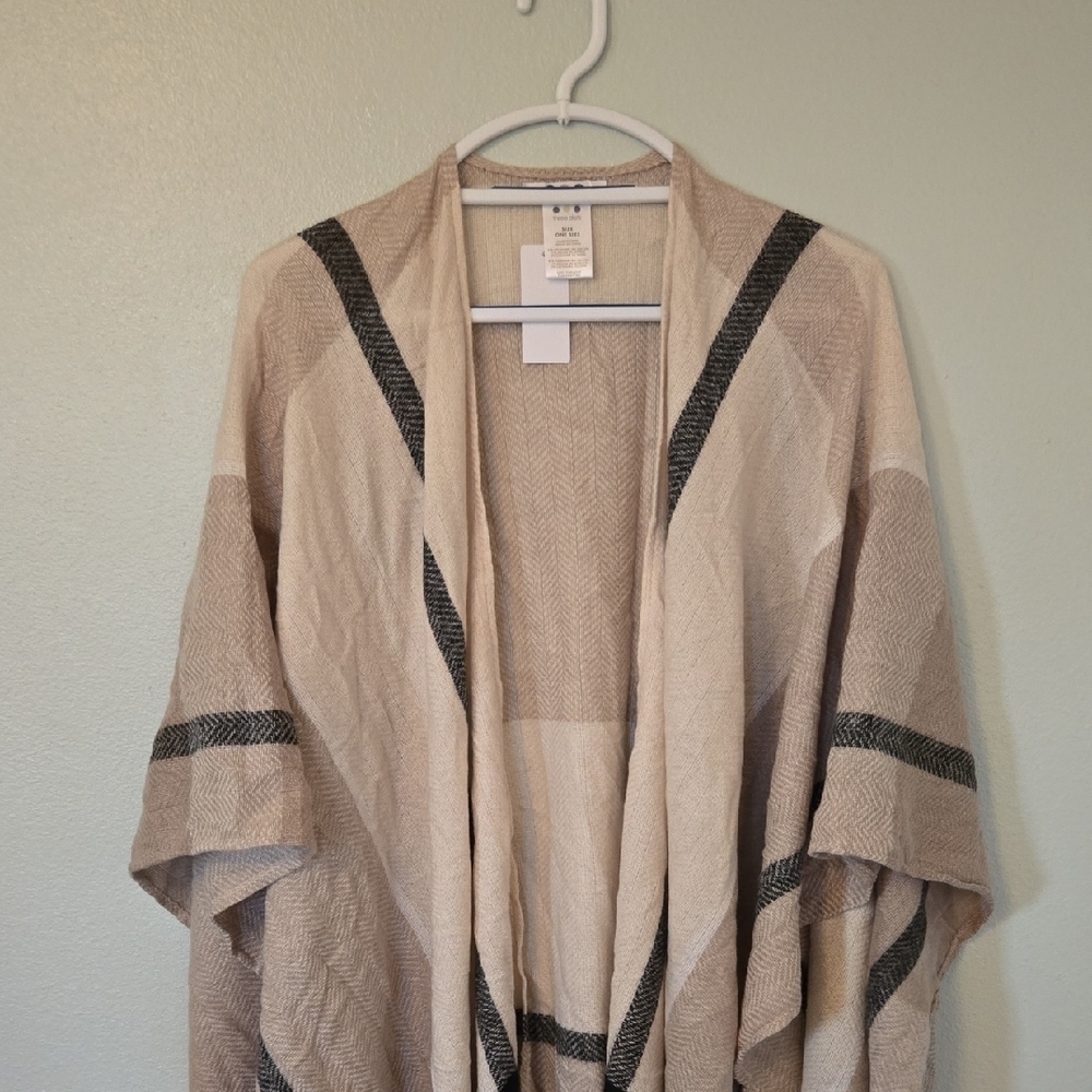 Three Dots | Tan Plaid Cashmere/Wool Blend Shawl Throw NWT - Picture 2 of 7